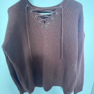 Maroon lace up sweater